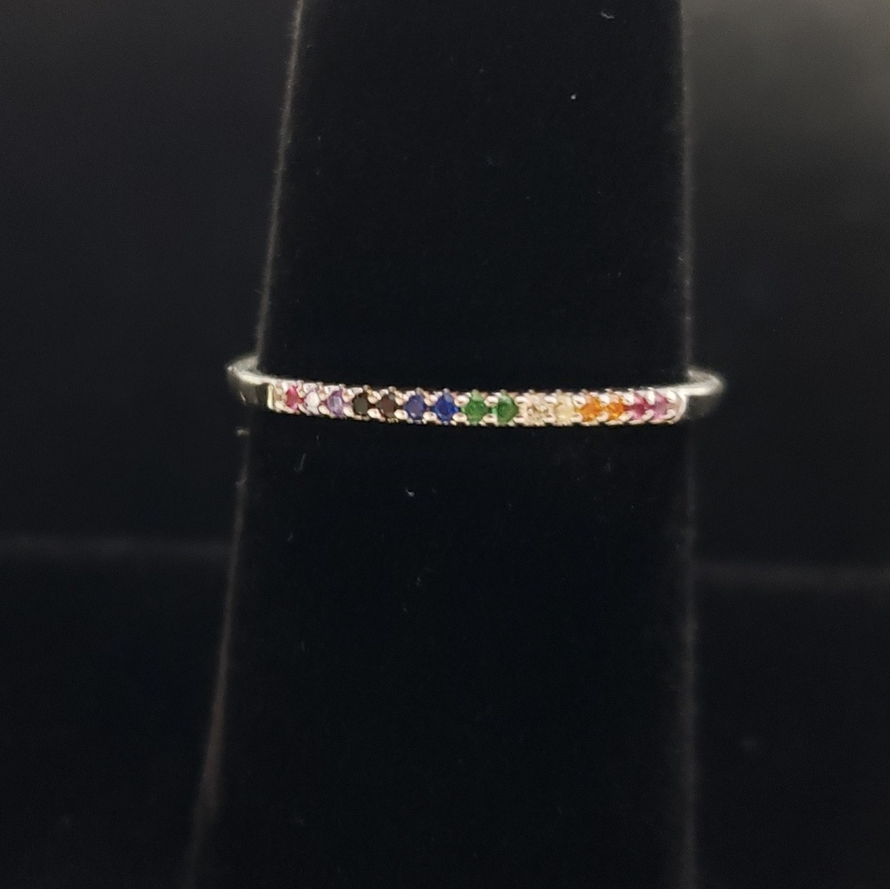 925 Silver 🌈 Rainbow Minimal Band Tiny Stackable - Picture 6 of 8